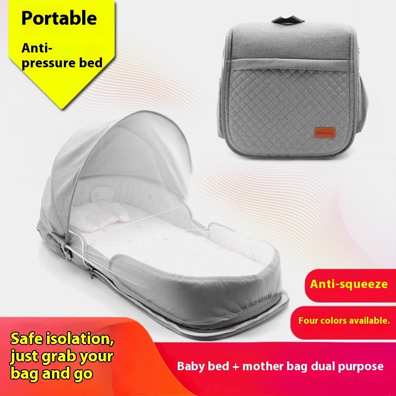 Baby Bed in Bed Foldable Portable Newborn Crib with Mosquito Net & Soft Cotton Cushion