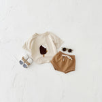 Girls’ Cotton Ice Cream Patch Summer Set Short Sleeve Shirt & Shorts Cute Korean Style Outfit
