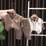 Kids' Korean Knitted 3-Piece Set: Sweater Vest, Long-Sleeve Top & Trousers Cartoon Cotton Style