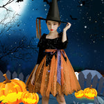 Girls' Deluxe Halloween Witch Costume Set Dress, Hat, Magic Stick & FREE Lighting Chain