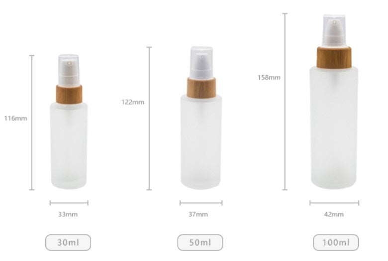 Small Glass Cosmetic Sample Bottles Frosted Refillable Mini Jars Bamboo Lid Cream Containers