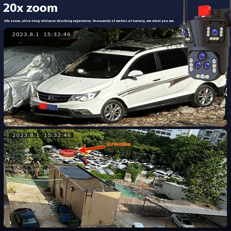 Three-Screen Outdoor Surveillance Camera | 20x Zoom, WiFi, IP66 Waterproof, Night Vision & Two-Way Audio