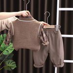 Kids' Korean Knitted 3-Piece Set: Sweater Vest, Long-Sleeve Top & Trousers Cartoon Cotton Style