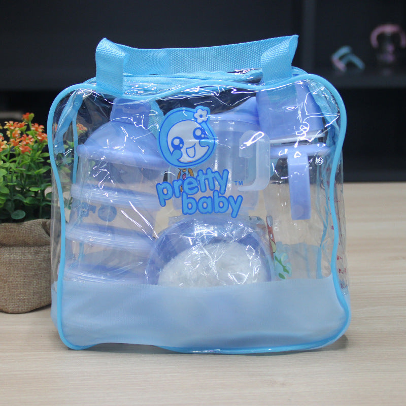 4-Piece Baby Milk Bottle & Feeding Set Cartoon Infant Tableware Safe Plastic Feeding Set for Toddlers