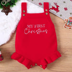 Unisex Christmas Triangle Romper Jumpsuit  Red/White Infant Holiday Outfit for Newborn to 18M