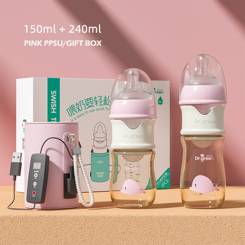 Baby Quick-Rinsing Constant Temperature Bottle PPSU & Glass Wide Caliber Baby Bottle Leak-Proof, Safe, Fast Heating Feeding Bottle
