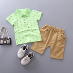 Korean Style Anchor Print Toddler Pants Set  95% Cotton Short-Sleeve Outfit for Spring & Summer