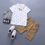 Korean Style Anchor Print Toddler Pants Set  95% Cotton Short-Sleeve Outfit for Spring & Summer
