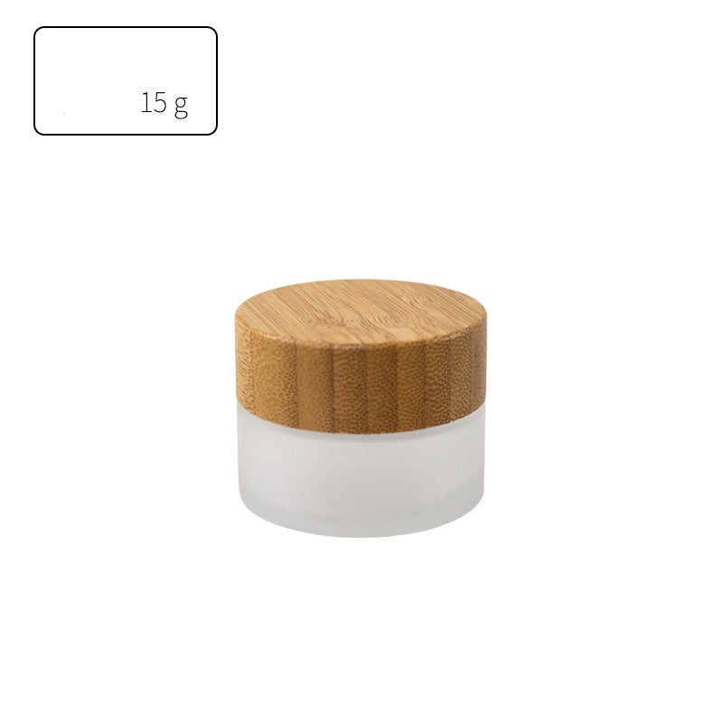 Small Glass Cosmetic Sample Bottles Frosted Refillable Mini Jars Bamboo Lid Cream Containers
