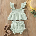 Girls Solid Color Sling Top & Shorts Set Summer Cotton Outfit Toddler & Kids Two-Piece Suit