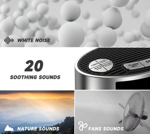 1pc White Noise Machine ,Alarm Clock With 20 Soothing Sounds, Gentle Vibration Alarm , Dimmer And Bedside , Travel Essential
