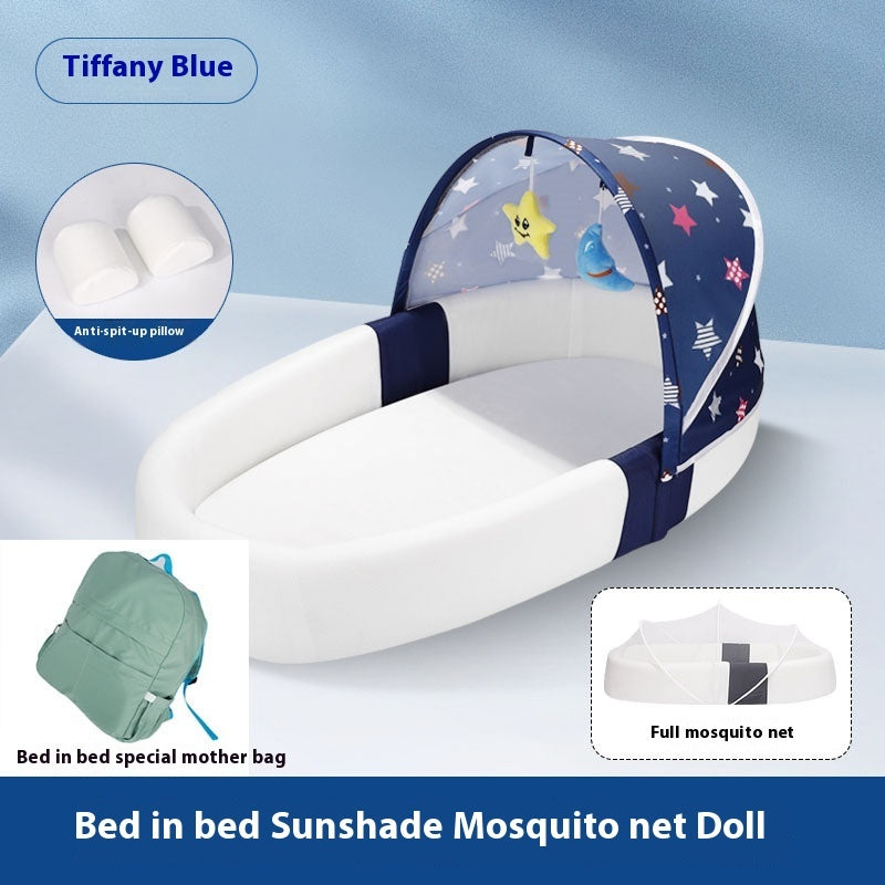 Foldable Portable Baby Bed Anti-Pressure Newborn Crib with Mosquito Net & Sunshade Travel Bassinet