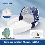 Foldable Portable Baby Bed Anti-Pressure Newborn Crib with Mosquito Net & Sunshade Travel Bassinet