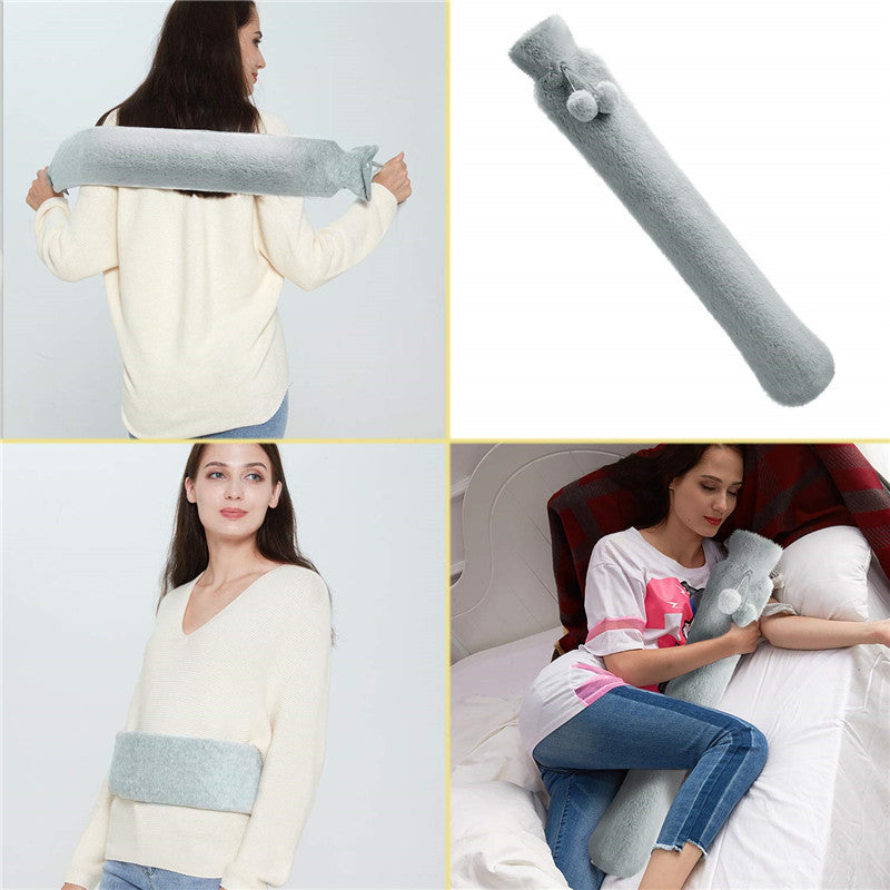 2L Cute Hot Water Bottle with Soft Cover – Portable Belly Warmer Belt, Long Silicone Hand Warmer, Leakproof & Explosion-Proof