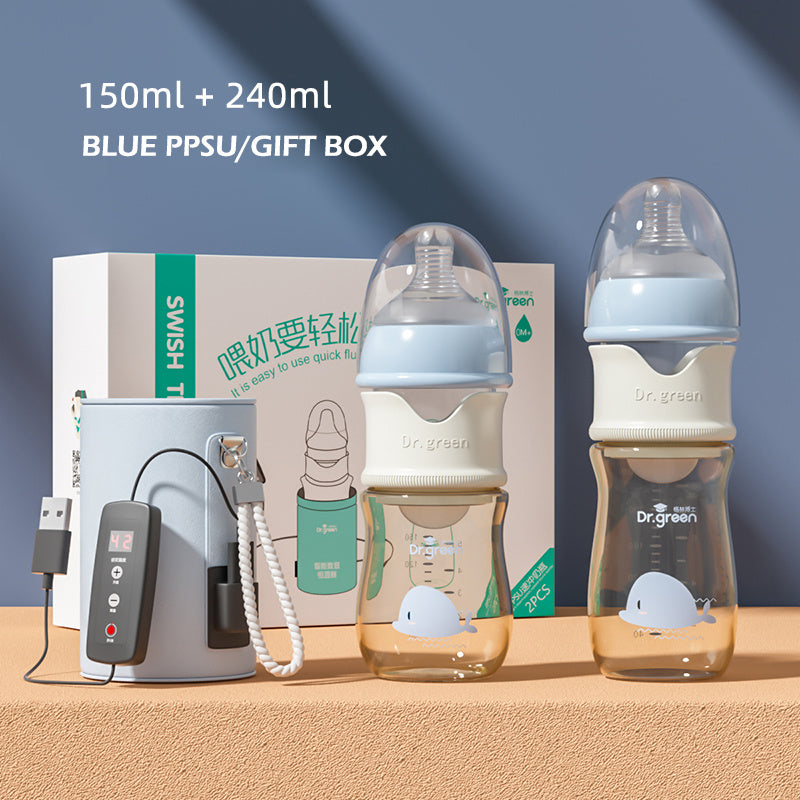 Baby Quick-Rinsing Constant Temperature Bottle PPSU & Glass Wide Caliber Baby Bottle Leak-Proof, Safe, Fast Heating Feeding Bottle