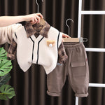 Kids' Korean Knitted 3-Piece Set: Sweater Vest, Long-Sleeve Top & Trousers Cartoon Cotton Style