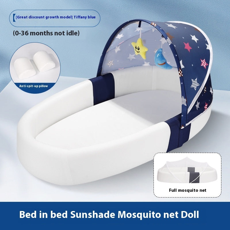 Foldable Portable Baby Bed Anti-Pressure Newborn Crib with Mosquito Net & Sunshade Travel Bassinet