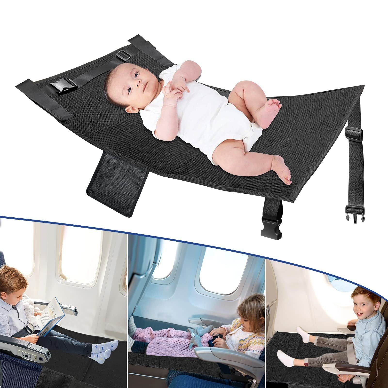 Upgraded Kids Airplane Hammock Portable Children’s Travel Seat Extension Pad & Footrest Cushion