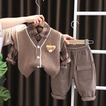 Kids' Korean Knitted 3-Piece Set: Sweater Vest, Long-Sleeve Top & Trousers Cartoon Cotton Style