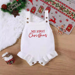 Unisex Christmas Triangle Romper Jumpsuit  Red/White Infant Holiday Outfit for Newborn to 18M
