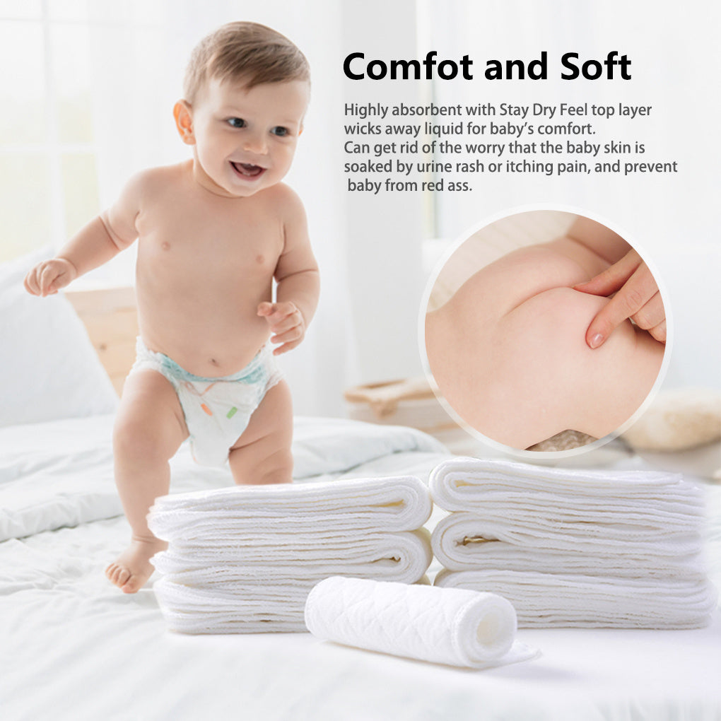 10-Pack Ecological Cotton Baby Diapers 3 Layers of Soft, Absorbent Cloth Inserts (45x15cm)